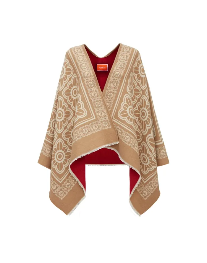 La Doublej Poncho Mix Tiles Camel In Wool Women Outerwear