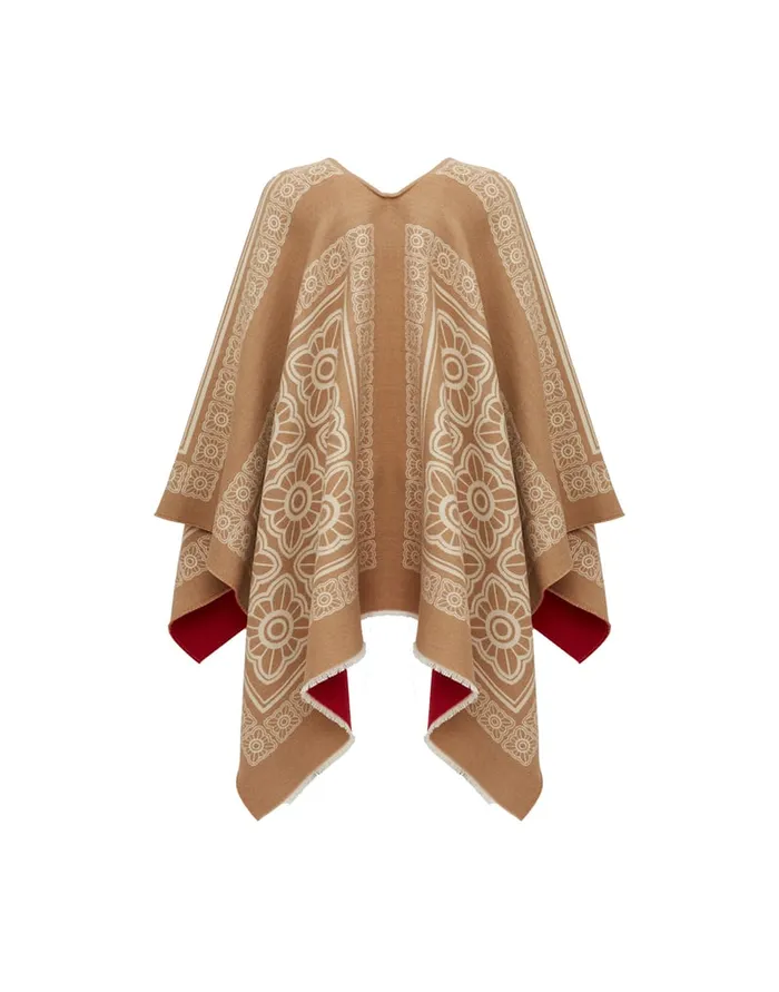 La Doublej Poncho Mix Tiles Camel In Wool Women Outerwear