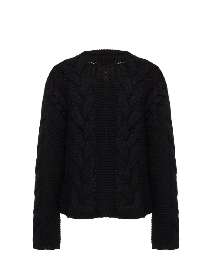 La Doublej Portrait Cardigan Solid Black In Chunky Wool Women Party Dressing