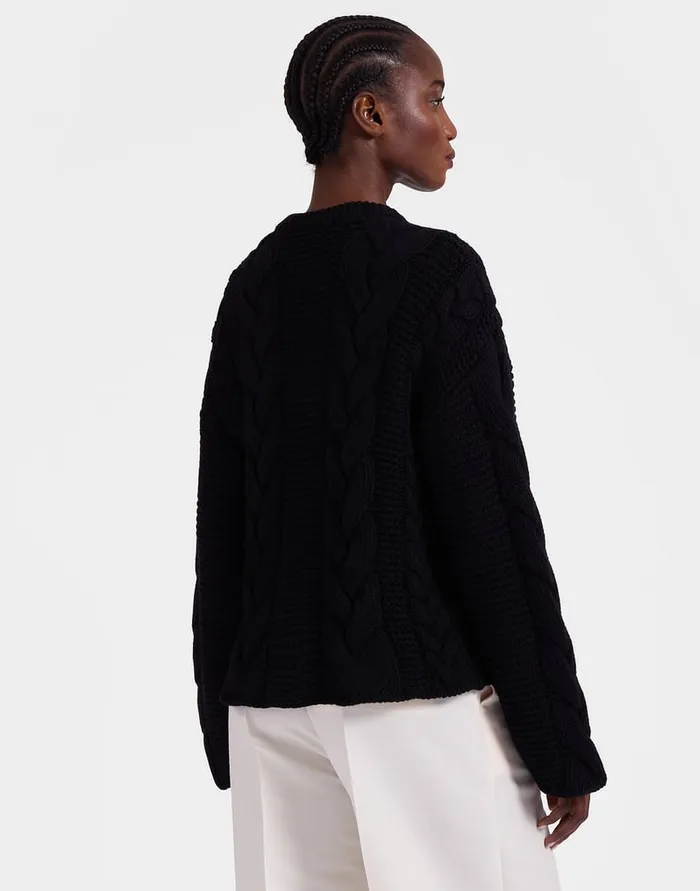 La Doublej Portrait Cardigan Solid Black In Chunky Wool Women Party Dressing