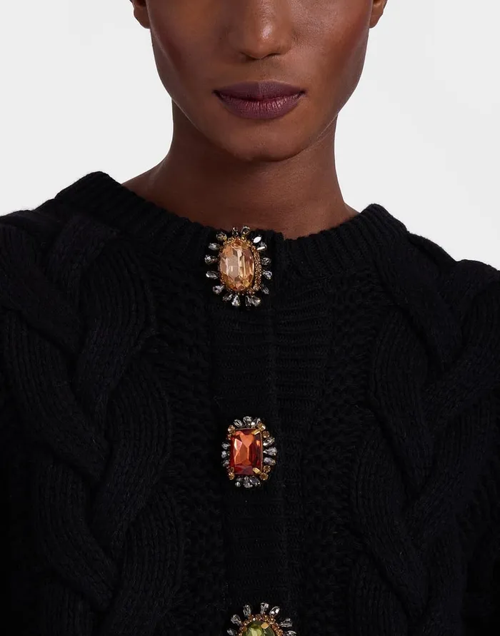 La Doublej Portrait Cardigan Solid Black In Chunky Wool Women Party Dressing