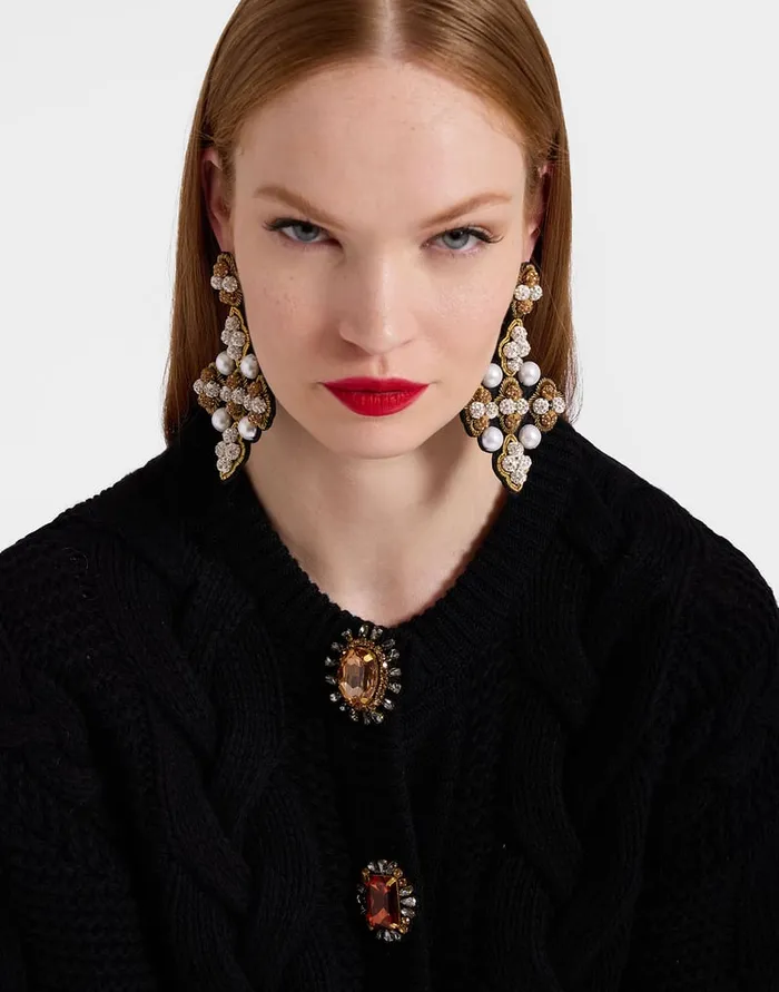 La Doublej Portrait Cardigan Solid Black In Chunky Wool Women Party Dressing