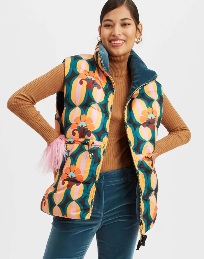 La Doublej Reversible Puffer Vest Arcturus Blue Petrol In Faille Women Outerwear