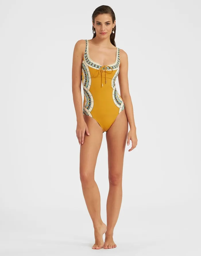 La Doublej Sunset Suit Sleeveless Mudejar Place Marigold In Supreme Lycra Women Swimwear