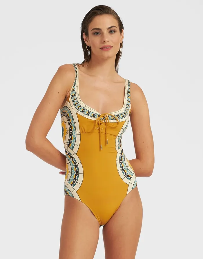 La Doublej Sunset Suit Sleeveless Mudejar Place Marigold In Supreme Lycra Women Swimwear
