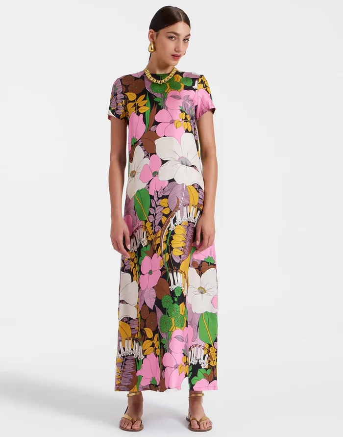 La Doublej Swing Dress Big Flower In Silk Twill Women Dresses