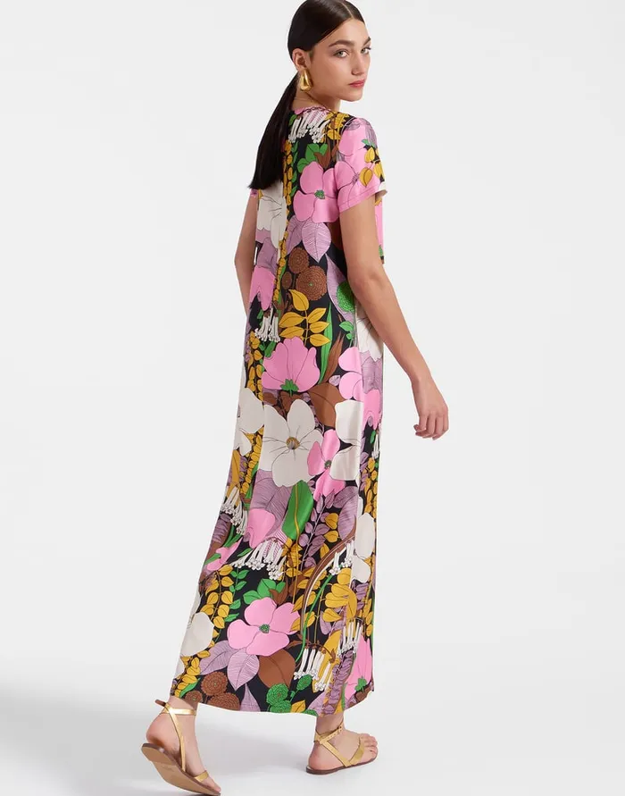 La Doublej Swing Dress Big Flower In Silk Twill Women Dresses