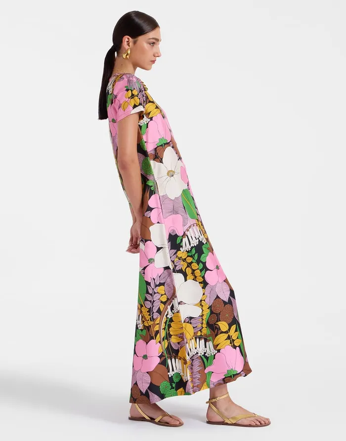 La Doublej Swing Dress Big Flower In Silk Twill Women Dresses