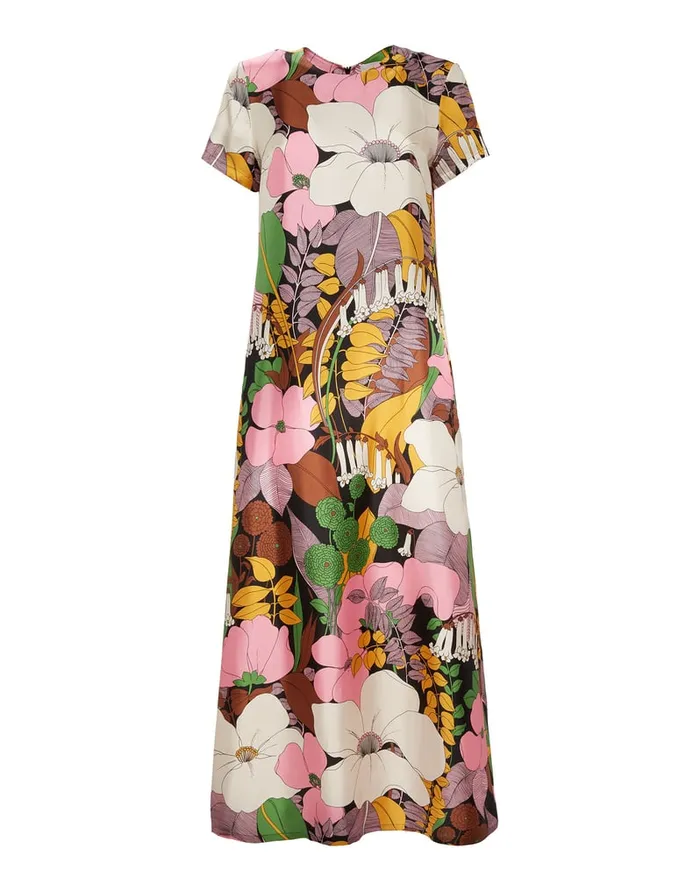 La Doublej Swing Dress Big Flower In Silk Twill Women Dresses
