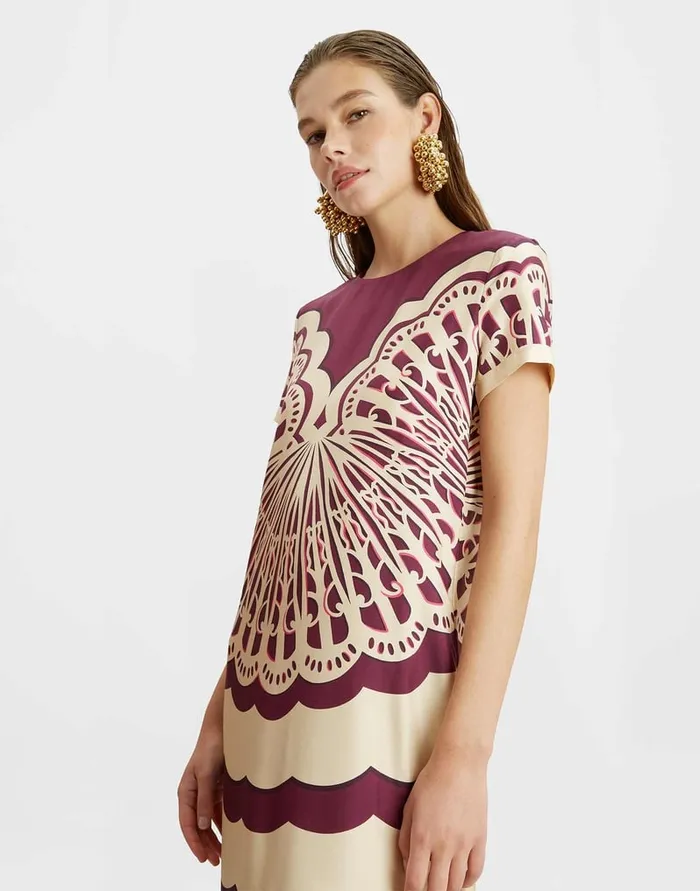 La Doublej Swing Dress Fans Place Purple In Silk Twill Women Dresses