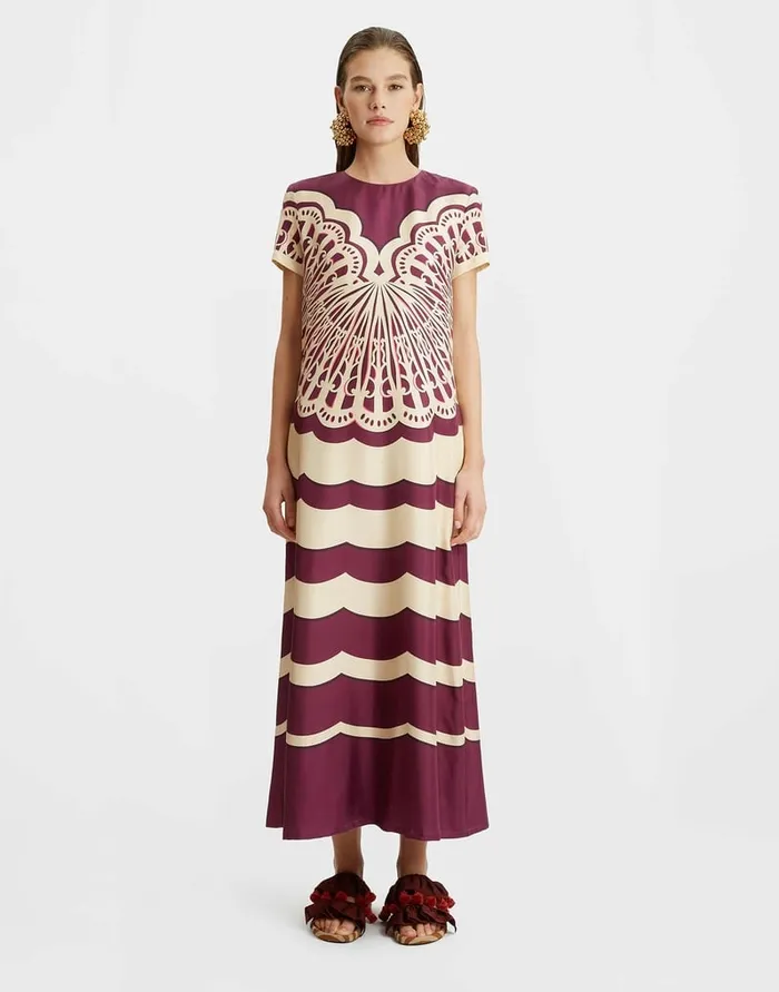 La Doublej Swing Dress Fans Place Purple In Silk Twill Women Dresses