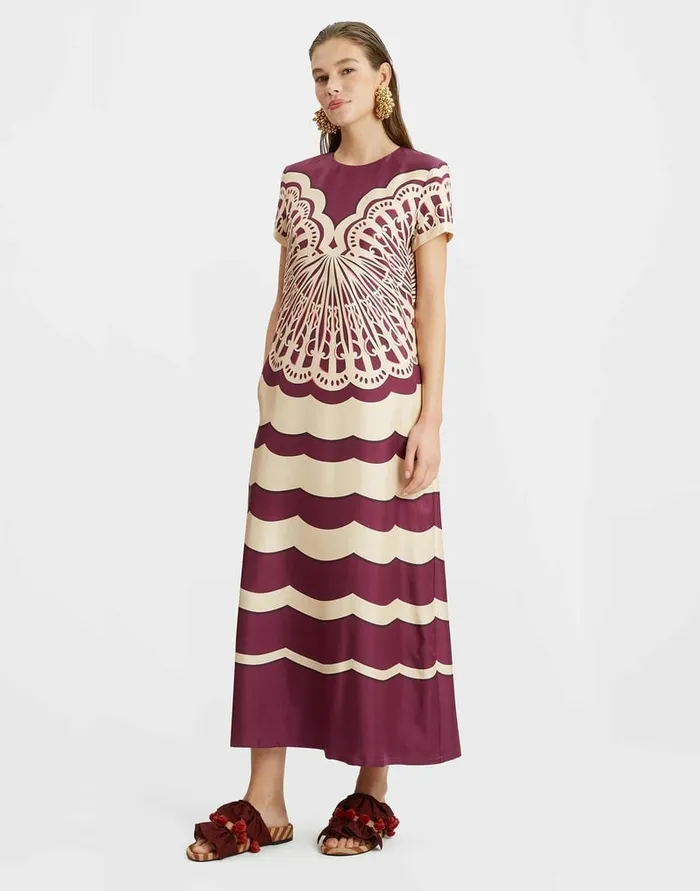 La Doublej Swing Dress Fans Place Purple In Silk Twill Women Dresses