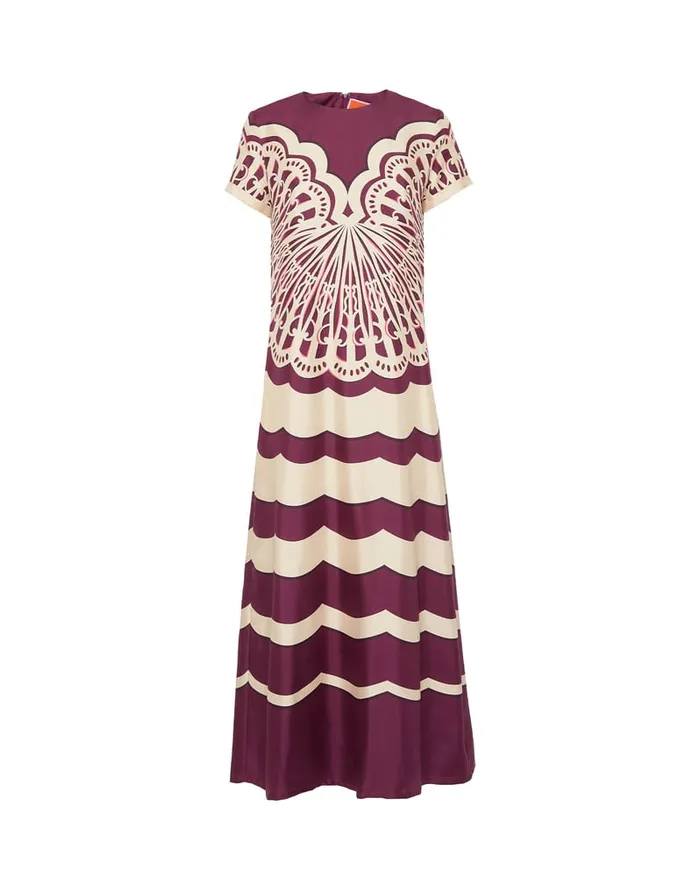 La Doublej Swing Dress Fans Place Purple In Silk Twill Women Dresses