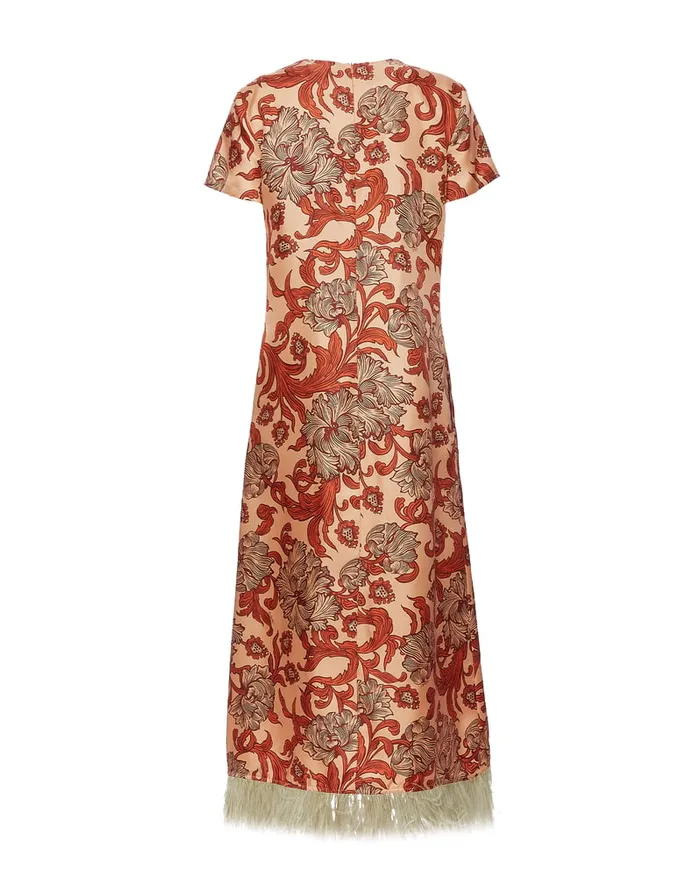 La Doublej Swing Dress Reef Pale Pink In Silk Twill With Feathers Women Party Dressing