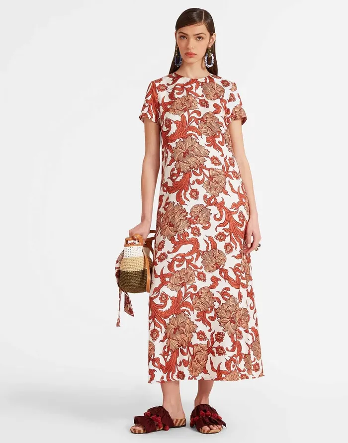 La Doublej Swing Dress Reef White In Silk Twill Women Dresses