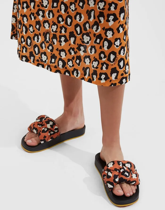 La Doublej Treccia Slides Lady Leopard In Twill Women Shoes