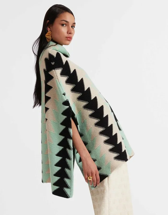 La Doublej Trine Cape Mint In Wool Intarsia Women Knitwear