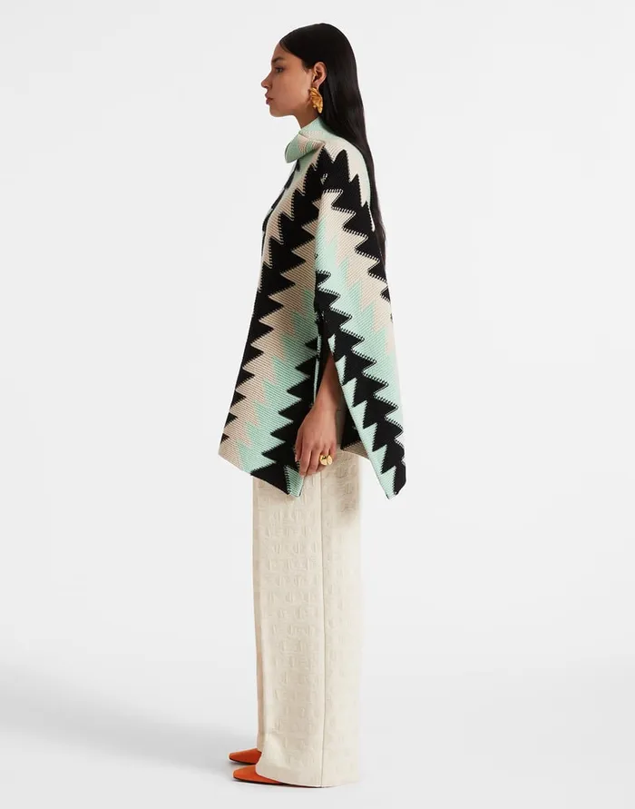La Doublej Trine Cape Mint In Wool Intarsia Women Knitwear