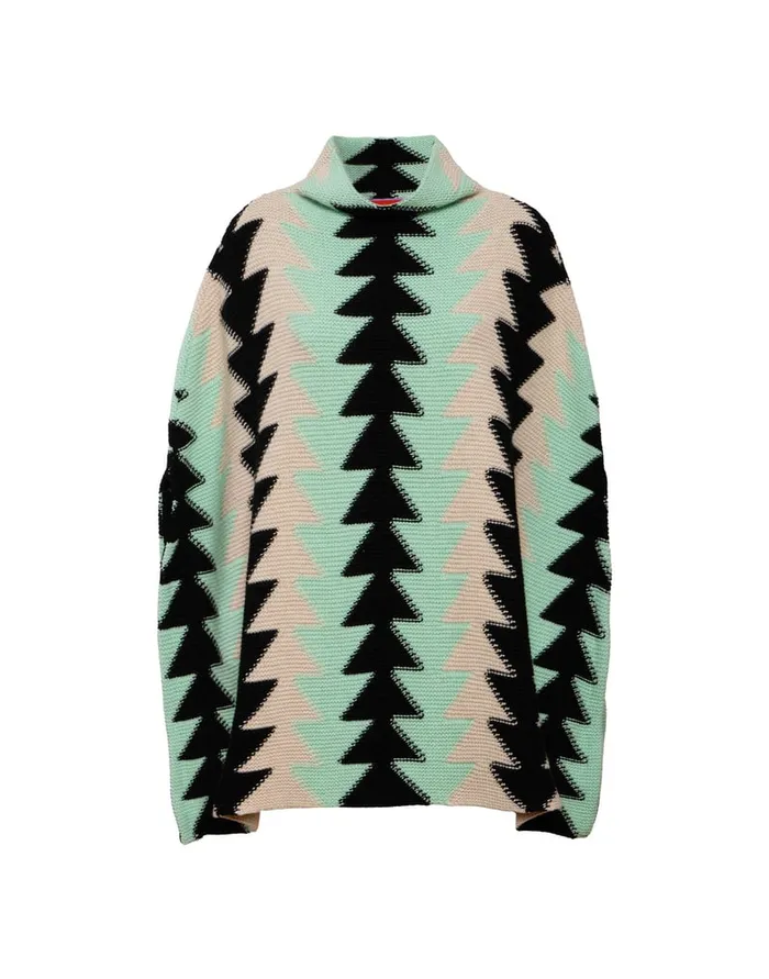 La Doublej Trine Cape Mint In Wool Intarsia Women Knitwear