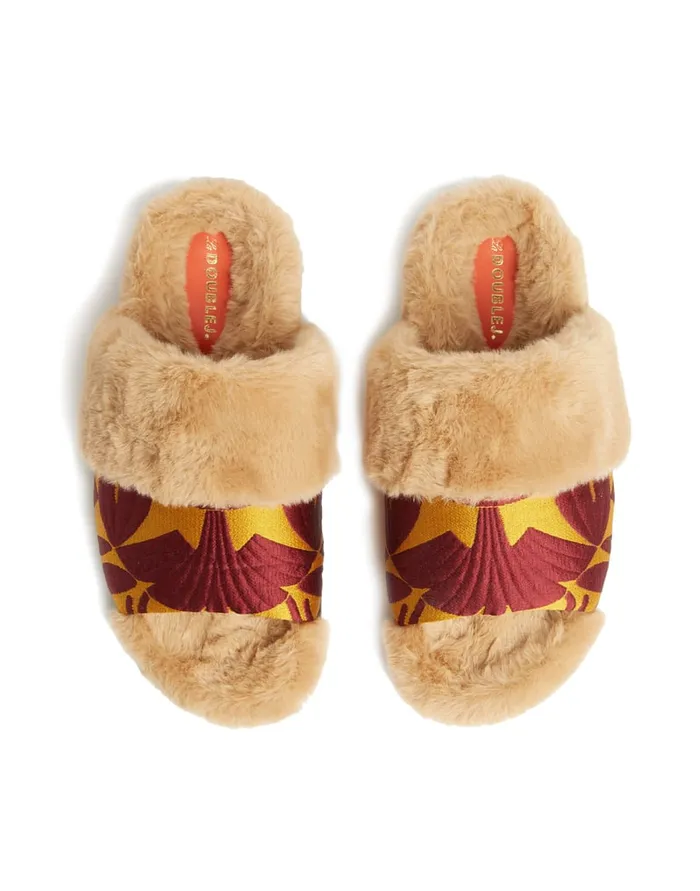 La Doublej Winter Slides Papyrus Gold In Jacquard Women Shoes