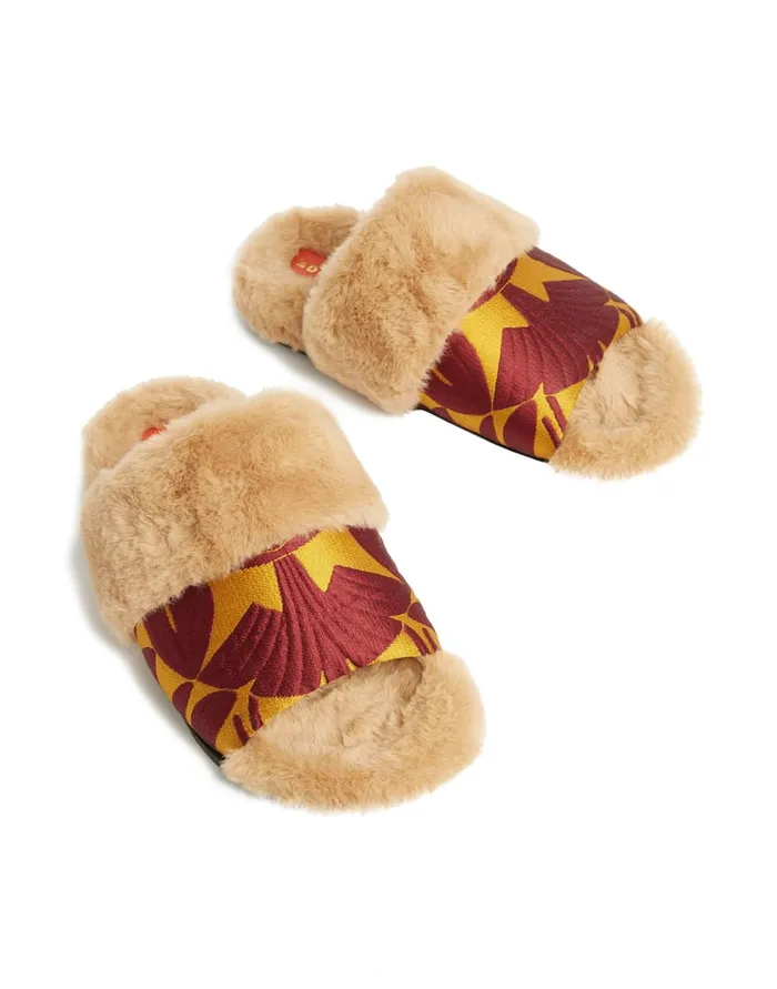 La Doublej Winter Slides Papyrus Gold In Jacquard Women Shoes