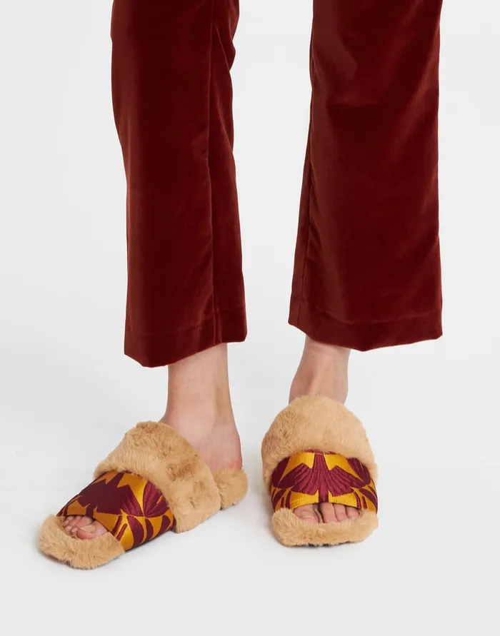 La Doublej Winter Slides Papyrus Gold In Jacquard Women Shoes