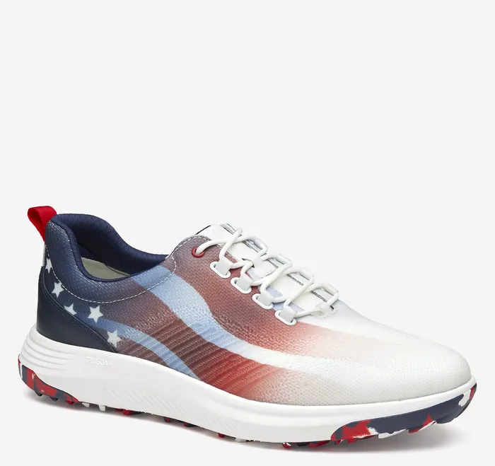 LaceUps Johnston and Murphy Men Amherst GL1 Sport Hybrid RedWhiteBlue Coated Knit