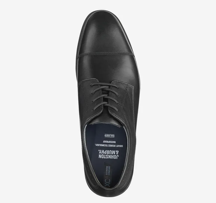 LaceUps Men Johnston and Murphy XC4 Maddox Cap Toe Black Waterproof Full Grain
