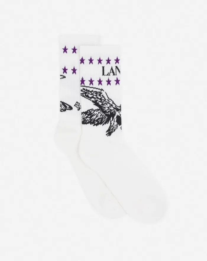 Lanvin X Future Lanvin Logo And Cotton Eagle Socks White Mustangblack Men Lanvin Hats