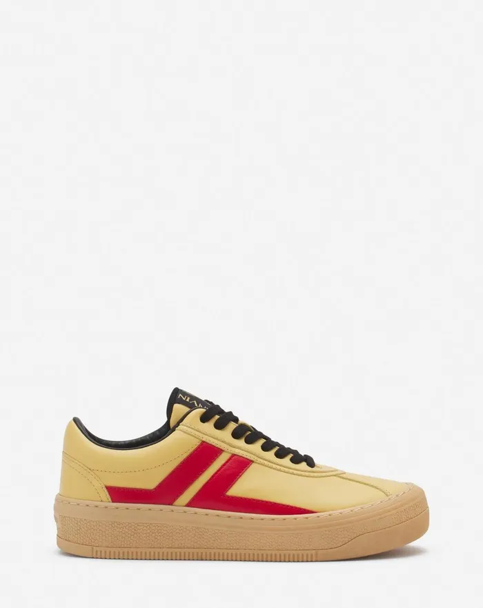 Lanvin X Future Leather Cash Sneakers For Women Bright Yellowred Women Lanvin Sneakers