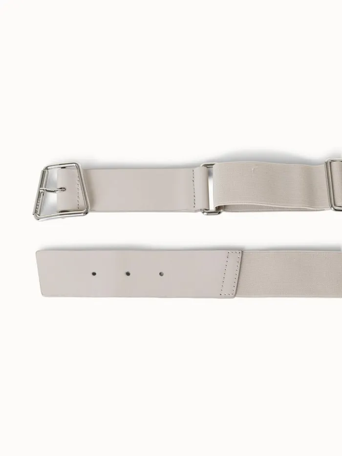 Leather And Elastic Belt With Trapezoid Buckle Greige Women Akris Belts