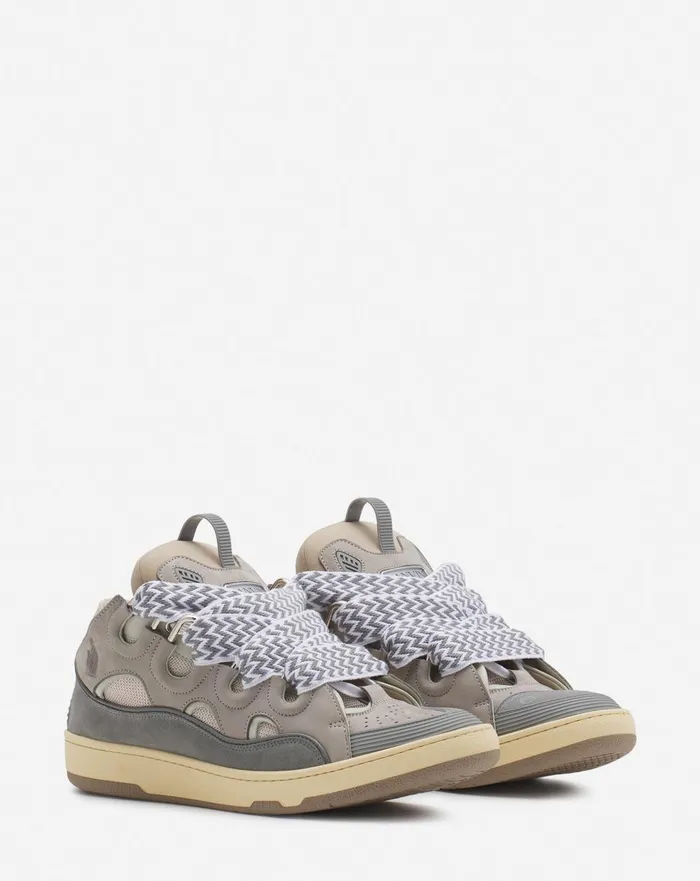 Leather Curb Sneakers Grey 2 Men Lanvin Curb