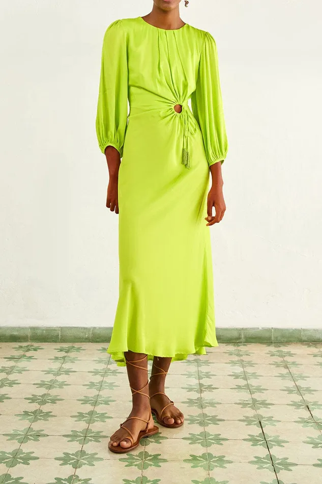 Lime Circle Cut Out Lenzing Ecovero Viscose Midi Dress Women Farm Rio Midi Dresses