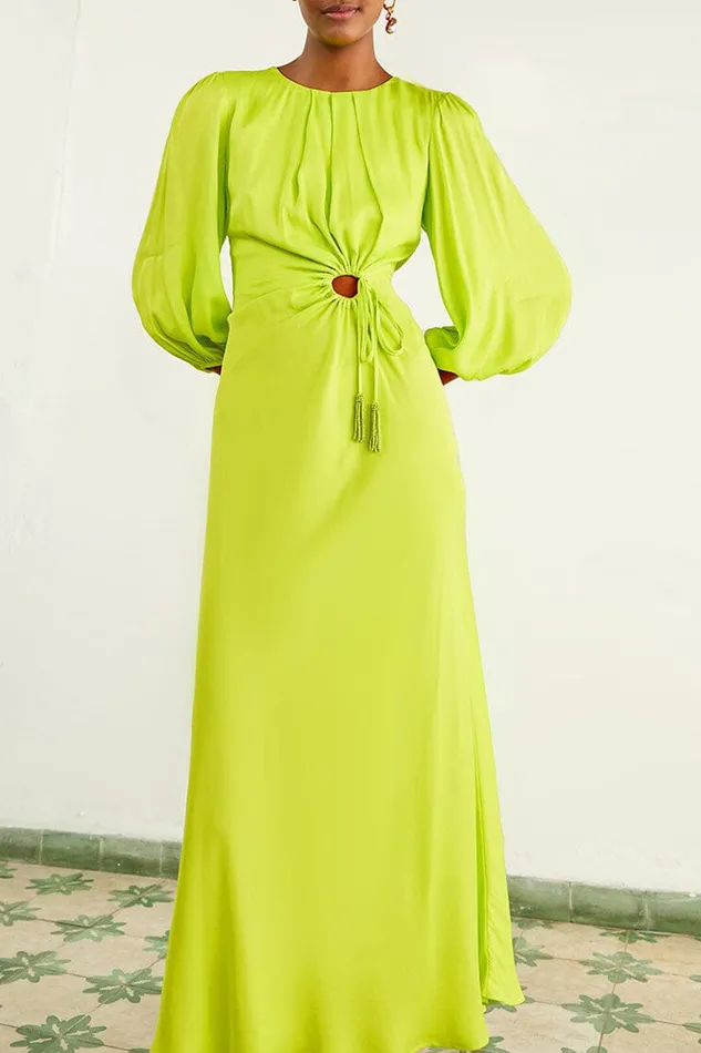Lime Circle Cut Out Lenzing Ecovero Viscose Midi Dress Women Farm Rio Midi Dresses