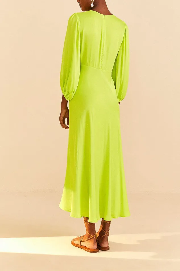 Lime Circle Cut Out Lenzing Ecovero Viscose Midi Dress Women Farm Rio Midi Dresses