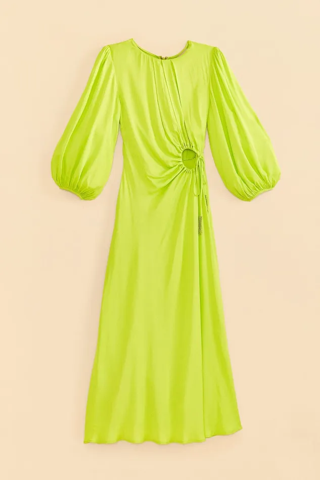 Lime Circle Cut Out Lenzing Ecovero Viscose Midi Dress Women Farm Rio Midi Dresses
