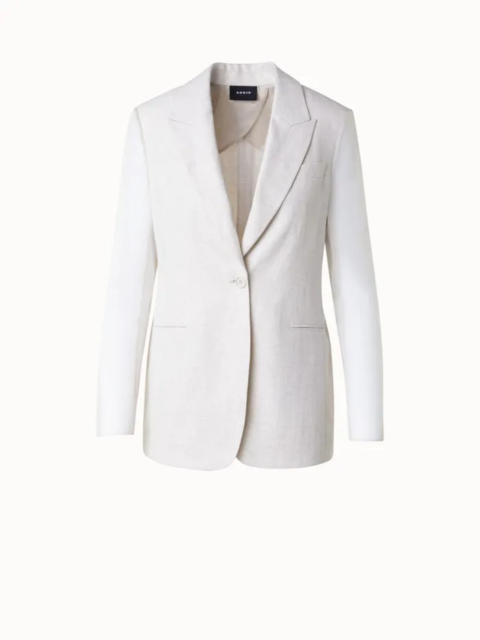 Linen Jacket With SemiSheer Organza Sleeves Greige Women Akris Jackets