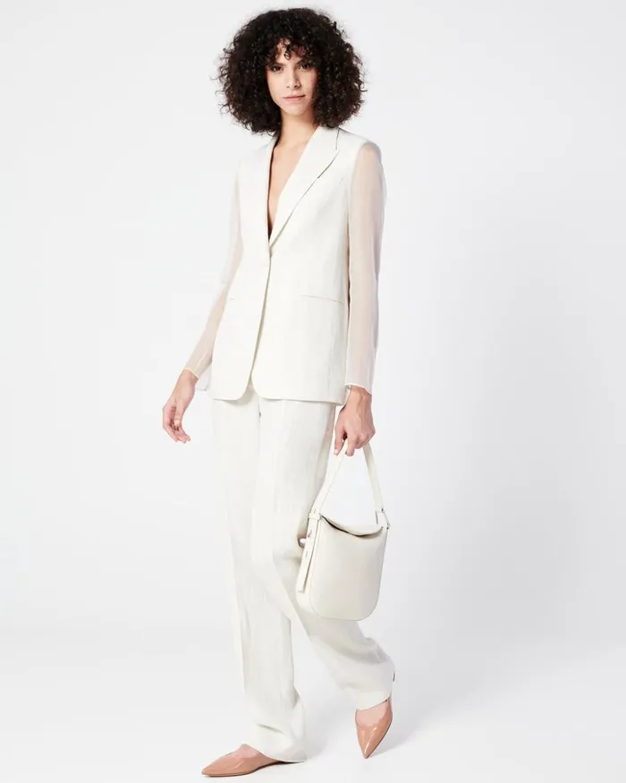Linen Jacket With SemiSheer Organza Sleeves Greige Women Akris Jackets