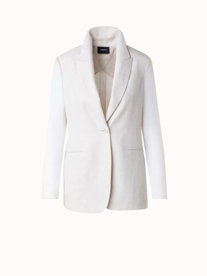 Linen Jacket With SemiSheer Organza Sleeves Greige Women Akris Jackets