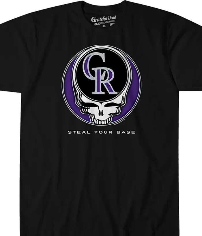 Liquid Blue Athletic TShirt Men Colorado Rockies Steal Your Base Black Athletic TShirt