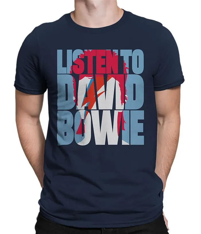 Liquid Blue Athletic TShirt Men Listen To Bowie Navy Athletic TShirt