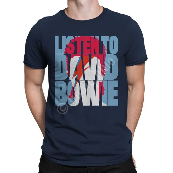 Liquid Blue Athletic TShirt Men Listen To Bowie Navy Athletic TShirt