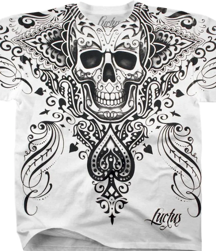 Liquid Blue Athletic TShirt Men Spade Skull White Athletic TShirt