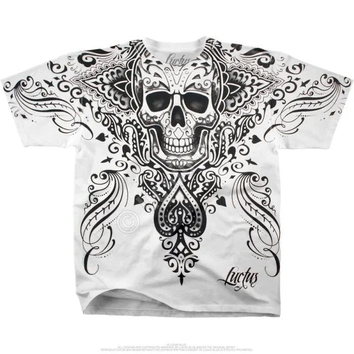 Liquid Blue Athletic TShirt Men Spade Skull White Athletic TShirt
