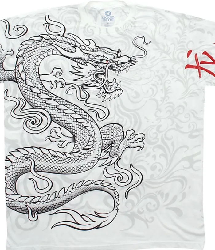 Liquid Blue Athletic TShirt Men White Dragon White Athletic TShirt