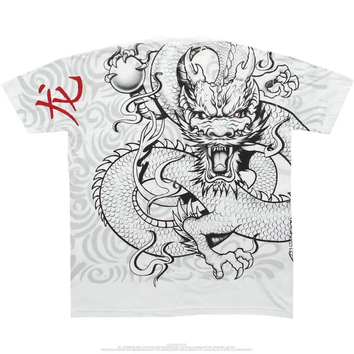 Liquid Blue Athletic TShirt Men White Dragon White Athletic TShirt