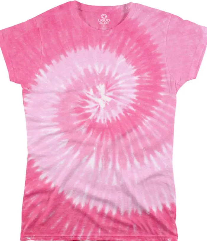 Liquid Blue Juniors Long Length Women Pink Spiral Unprinted Juniors Long Length TieDye TShirt
