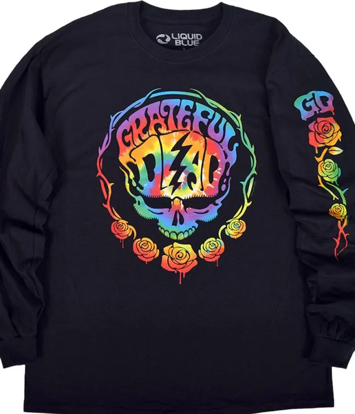 Liquid Blue Long Sleeve Men Deadhead Black Sleeve Printed Long Sleeve TShirt