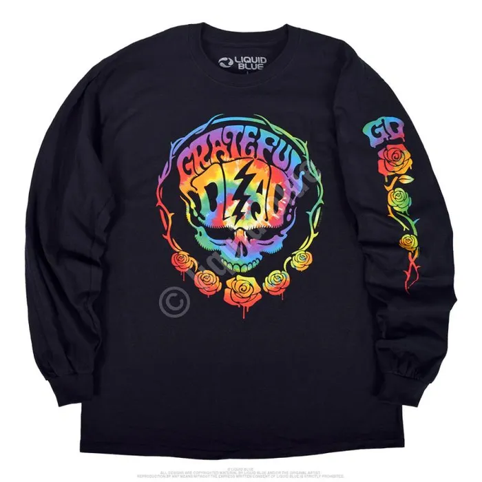 Liquid Blue Long Sleeve Men Deadhead Black Sleeve Printed Long Sleeve TShirt