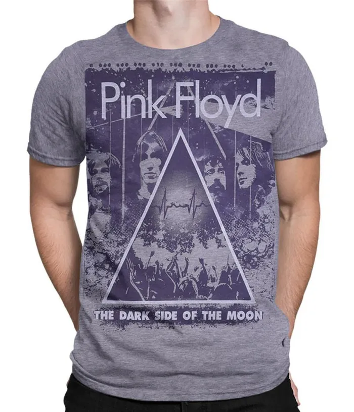 Liquid Blue PolyCotton TShirt Men Pink Floyd Live Heather Grey PolyCotton TShirt